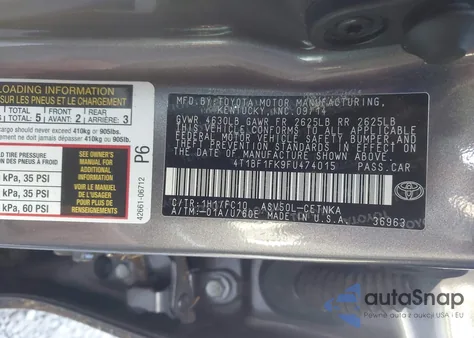 2015 Toyota Camry Le from USA, damaged, VIN 4T1BF1FK9FU474015